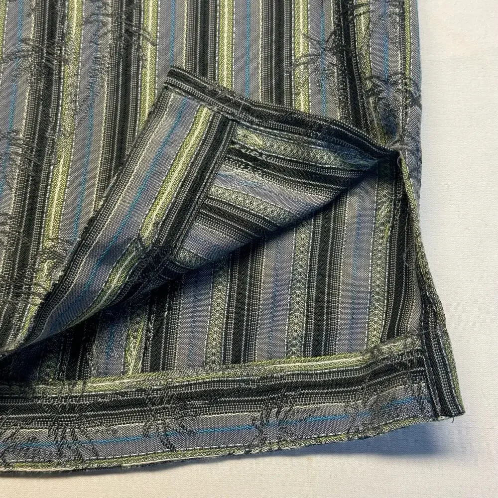 Joseph & Feiss Palm Tree Silk Button-Up Short Sleeve Men L Blue Black Striped
